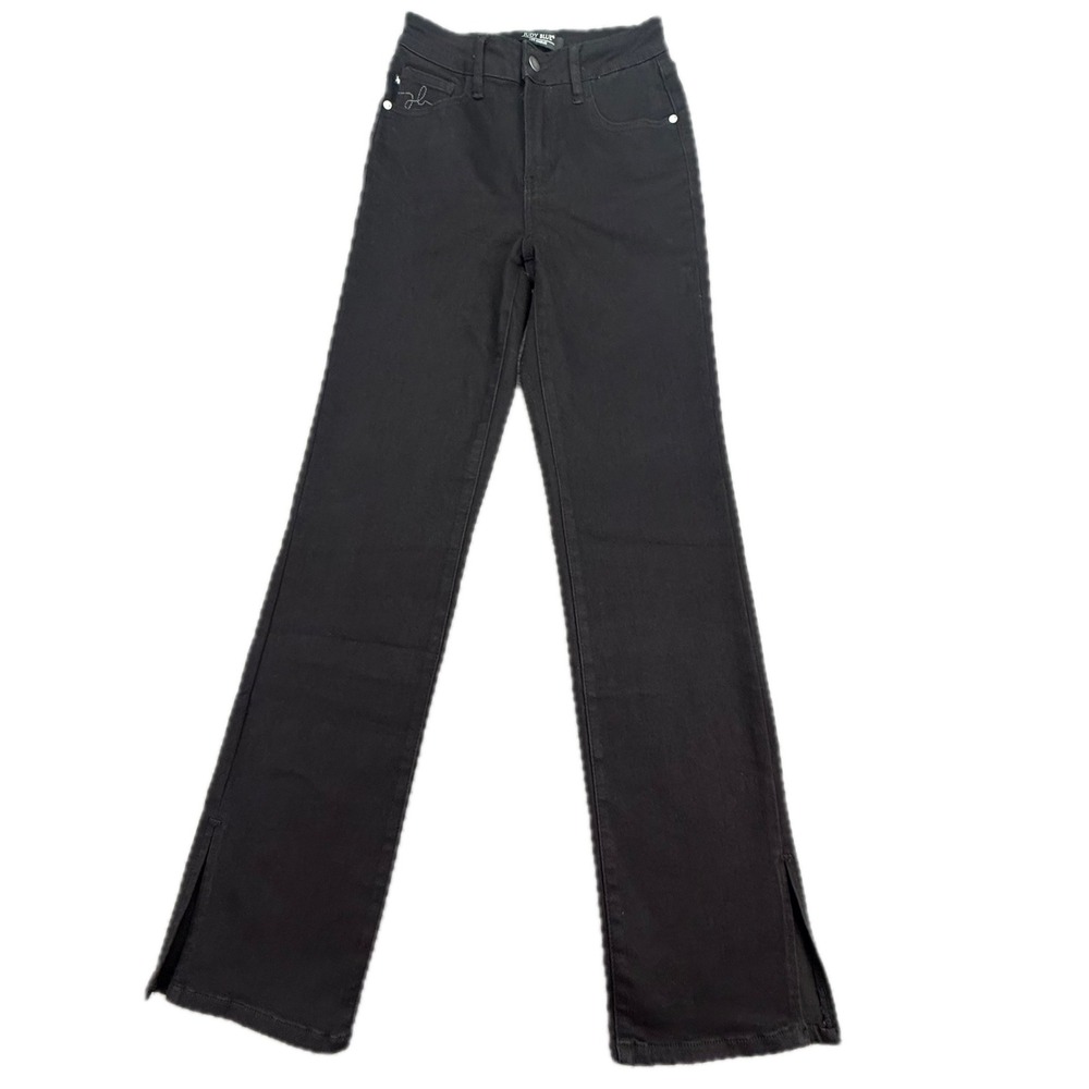 Judy Blue Straight Leg Jeans Women‎ 3/26 Black Side Slit High Rise JB88451